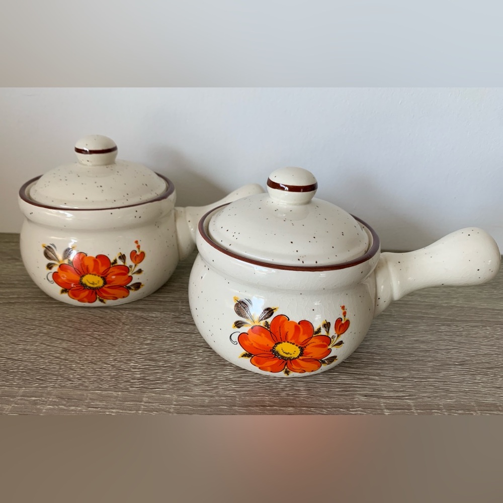 Floral Ceramic Soup Bowls with Lids